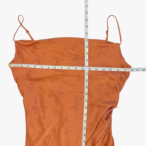 Lulus Women's Floral Satin Sheer Dress in Rust Orange Size M Glam Party - Picture 4 of 6